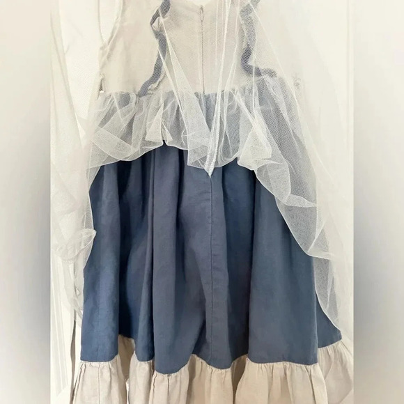 Only Little Once Dress Blue with Beige Trim 8 - Picture 8 of 9